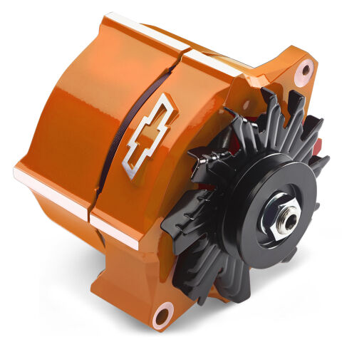 Alternator; 100 AMP; GM 1-Wire; Slant-Edge; Raised Bowtie; Chevy Orange