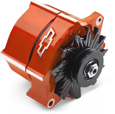 Alternator; 100 AMP; GM 1-Wire; Slant-Edge; Raised Bowtie; Chevy Orange