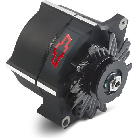 Alternator; 100 AMP; GM 1-Wire; Slant-Edge; Recessed Red Bowtie; Black Crinkle