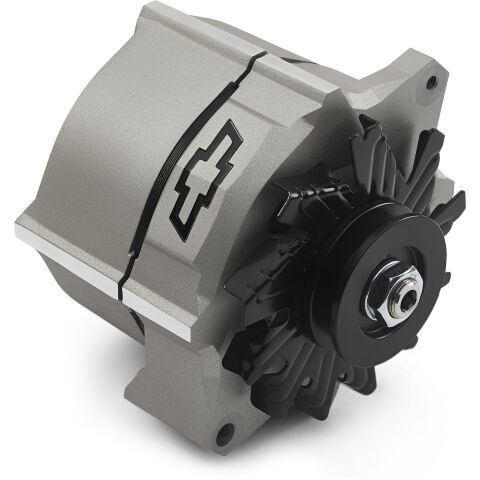 Alternator; 100 AMP; GM 1-Wire; Slant-Edge; Black Bowtie; Cast Gray Crinkle