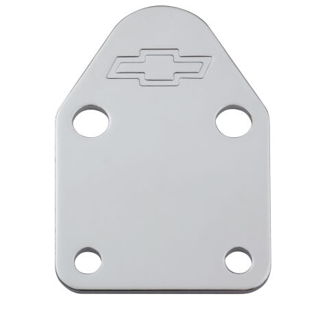 Fuel Pump Block-Off Plate; Chrome with Bowtie Logo; Fits SB Chevy V8 Engines