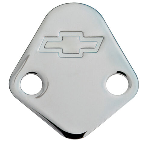 Fuel Pump Block-Off Plate; Chrome with Bowtie Logo; Fits BB Chevy V8 Engines