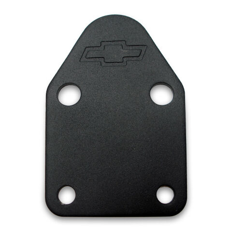Fuel Pump Block-Off Plate; Black Crinkle with Bowtie; Fits SB Chevy V8 Engines
