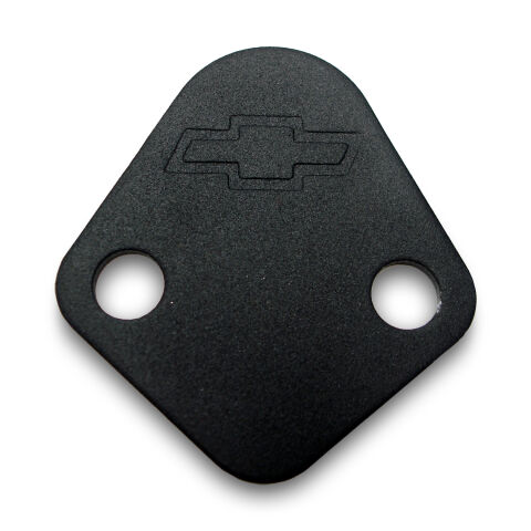 Fuel Pump Block-Off Plate; Blk Crinkle with Bowtie; Fits BB Chevy V8 Engines