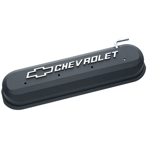 Engine Valve Covers; Slant-Edge Style; Die Cast; Black w/Bowtie Logo; LS Engines