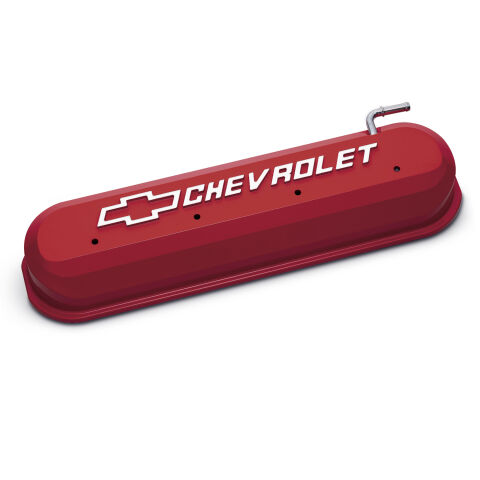 Engine Valve Covers; Tall Style; Die Cast; Red with Bowtie Logo; LS Engines