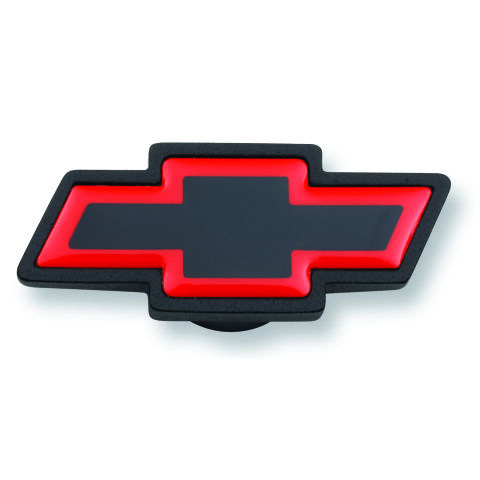 Air Cleaner Center Nut; Large Chevy Bowtie Style; Black Crinkle w/ Red Outline