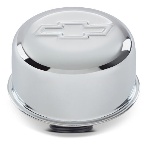 Valve Cover Breather Cap; Chrome; Twist-On Type; 3in. Diameter; With Bowtie Logo