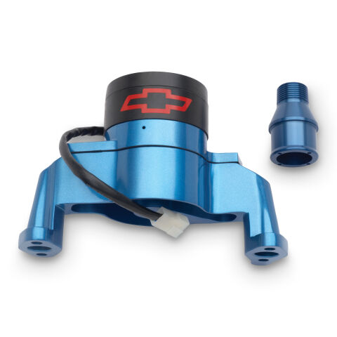 Electric Engine Water Pump; Aluminum; Blue with Bowtie Logo; Fits SB Chevy