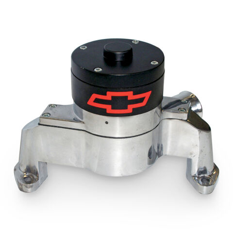 Electric Engine Water Pump; Aluminum; Polished with Bowtie Logo; Fits SB Chevy