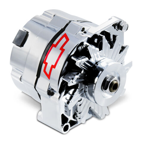 Alternator; GM 73-86 with Internal Regulator; GM Bowtie Logo; Chrome; 100% New