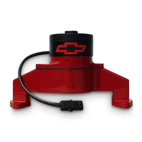 Electric Engine Water Pump; Aluminum; Red with Bowtie Logo; Fits BB Chevy