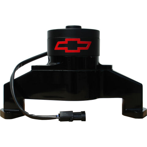Electric Engine Water Pump; Aluminum; Black with Bowtie Logo; Fits BB Chevy