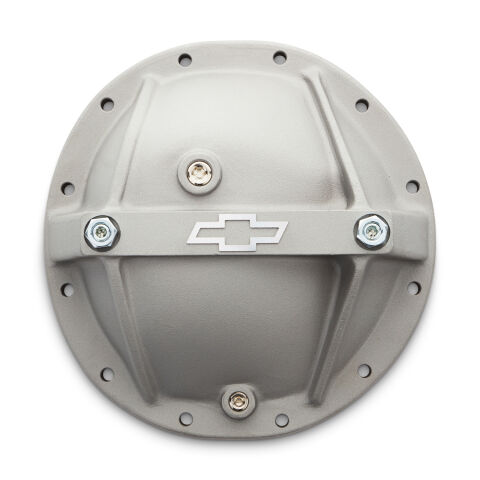 Differential Cover; Bowtie Emblem; Fits GM 12 Bolt Car; Alum; Cast Gray Crinkle