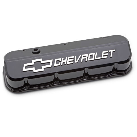 Engine Valve Covers; Tall; Die-Cast; BB Chevy; Liquid Black w/ Raised Chevy Logo