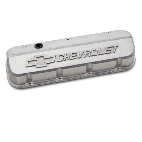 Engine Valve Covers; Tall; Die-Cast; BB Chevy; Pdrcoat Ready w Raised Chevy Logo