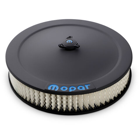 Carburetor Air Cleaner Kit; 14 Inch Diameter; Blue MOPAR Emblem; Black Crinkle