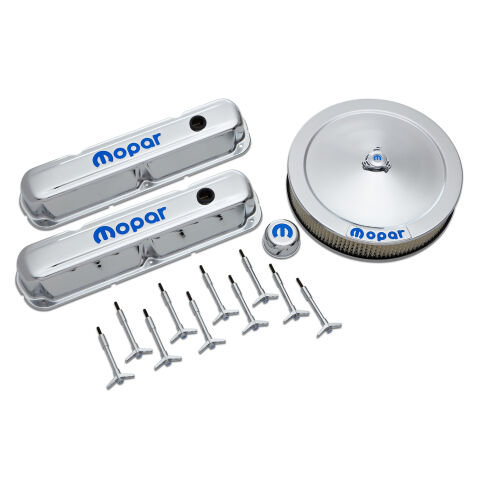 Engine Dress-Up Kit; Chrome w/Blue MOPAR Logo; Fits Small Block (LA) Engines