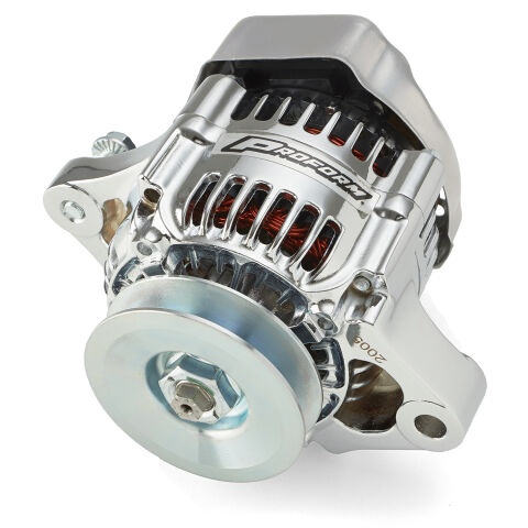 100% NEW, CHROME, 1-WIRE MINI ALTERNATOR, GM 50 AMP.