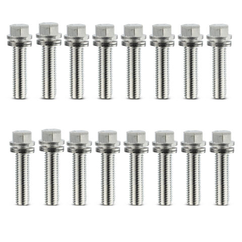 Wedge-Locking Header Bolts; Hex Head; 3/8 dia. X 1in Nickel Plated; 16 Pcs