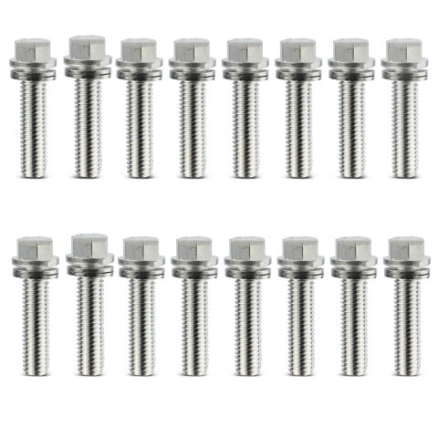 Wedge-Locking Header Bolts; Hex Head; M8 X 1.181in; Ford Modular; Nickel; 16 Pcs