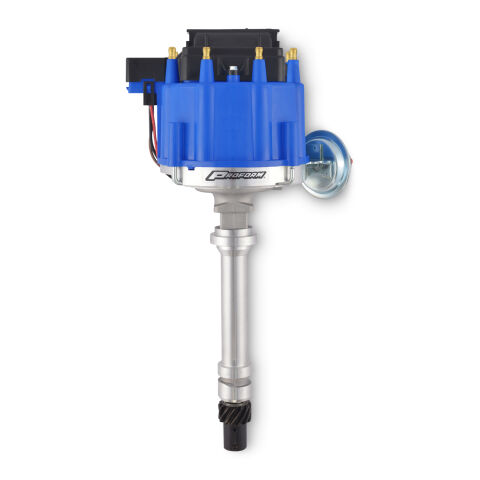 HEI Distributor; Racing Type w/Vac-Adv; Blue Cap; Polished; For Chevy V8 Engines