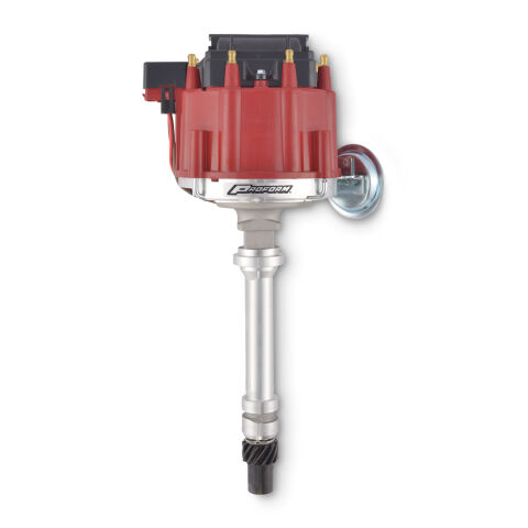 HEI Distributor; Racing Type w/Vac-Adv; Red Cap; Polished; For Chevy V8 Engines