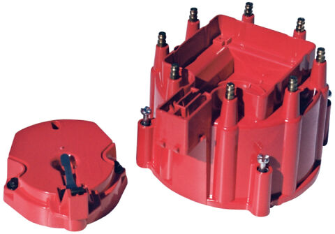 Engine Distributor Cap and Rotor Kit; Fits GM HEI Dist w/Internal Coil; Red