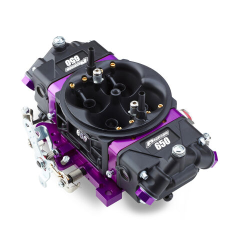 Black Race Series Carburetor; 650 CFM, Mechanical Secondary, Black & Purple