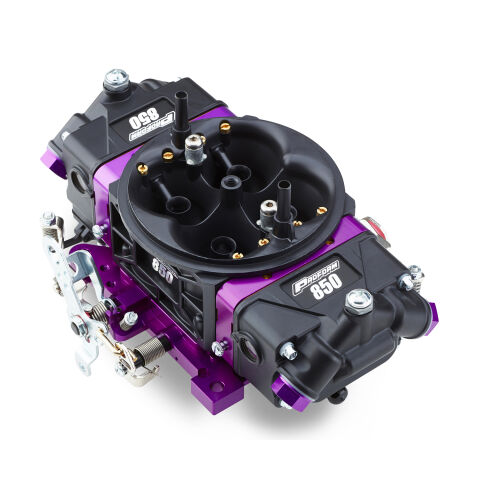 Black Race Series Carburetor; 850 CFM, Mechanical Secondary, Black & Purple
