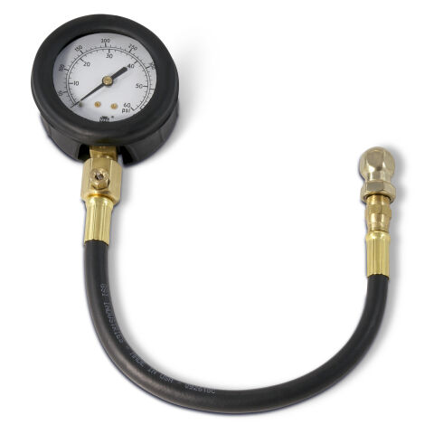 Tire Pressure Gauge; 0-60 PSI Range; 1-1/2 Diameter Face; Inc Hose and Chuck